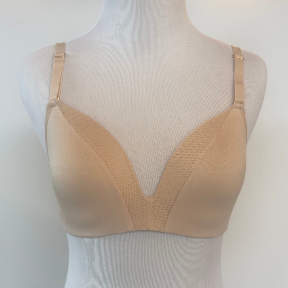 All . You. LIVELY Women's All Day Deep V Wire Free Bra beige bra, size 34C